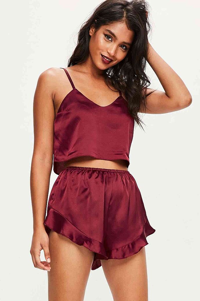 Merry See Saten Şortlu Pijama Takım Bordo - görsel 9