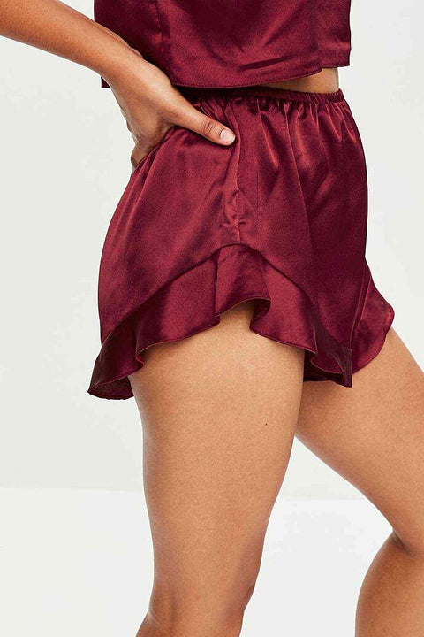 Merry See Saten Şortlu Pijama Takım Bordo - görsel 11