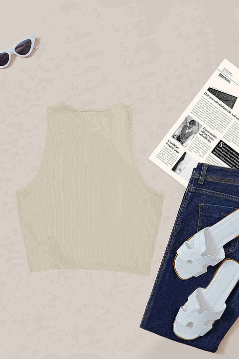 Merry See Tek Renk 1 Adet Kadın Kolsuz Örme Kumaş Bluz Crop Krem - görsel 3