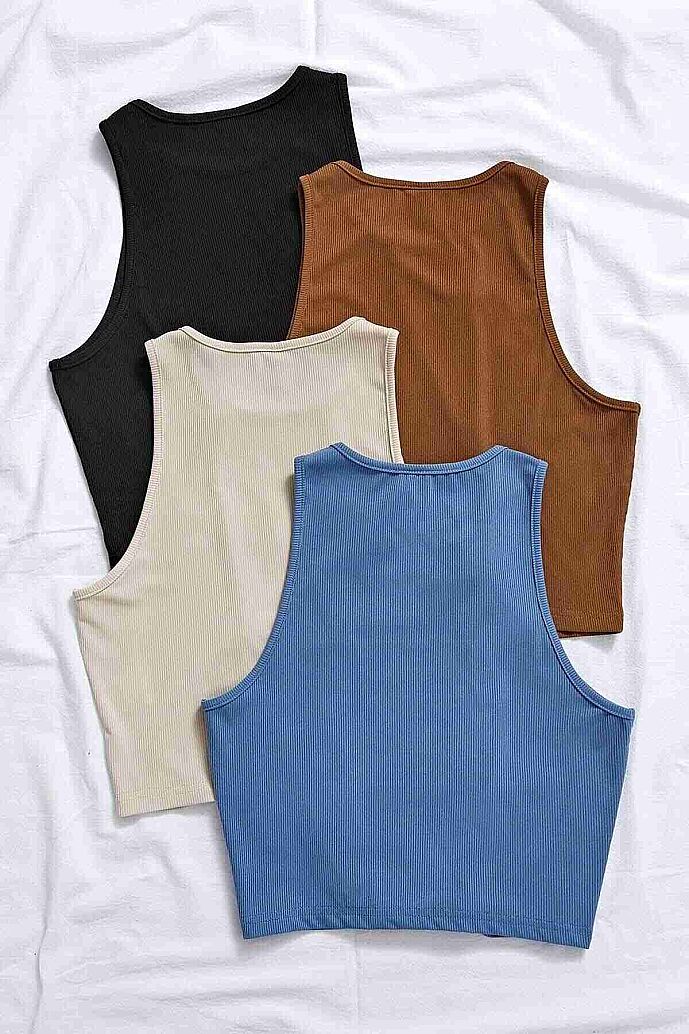 Merry See Tek Renk 1 Adet Kadın Kolsuz Örme Kumaş Bluz Crop Mavi - görsel 5