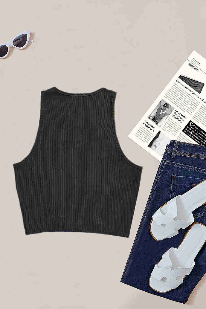 Merry See Tek Renk 1 Adet Kadın Kolsuz Örme Kumaş Bluz Crop Siyah - görsel 3