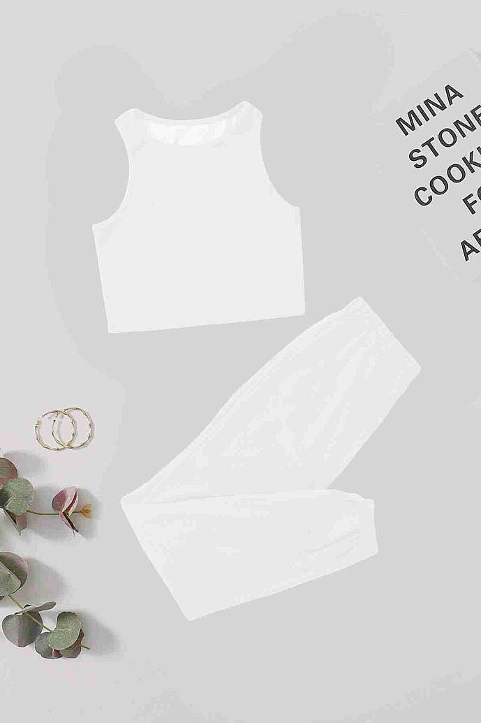 Merry See Tek Renk 1 Takım Kolsuz Cepsiz Polarlı Alt Üst Pijama Takımı Beyaz - görsel 2