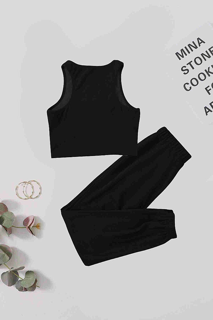 Merry See Tek Renk 1 Takım Kolsuz Cepsiz Polarlı Alt Üst Pijama Takımı Siyah - görsel 4
