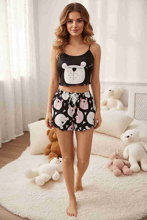 Merry See Uyuyan Ayıcık Basklı Ultrasoft Askılı Sortlu Pijama Takımı Çok Renkli - görsel 2