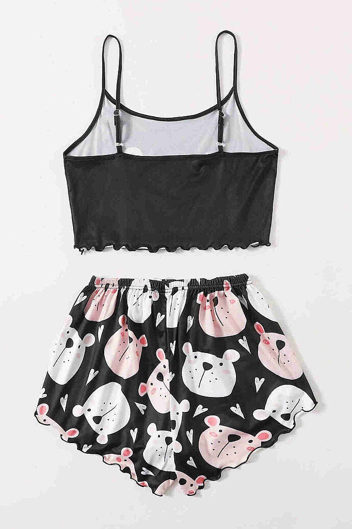 Merry See Uyuyan Ayıcık Basklı Ultrasoft Askılı Sortlu Pijama Takımı Çok Renkli - görsel 6