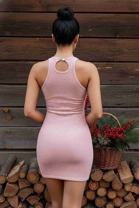 Merry See Vücuda Oturan Diz Üstü Mini Örme Elbise Pembe - görsel 2