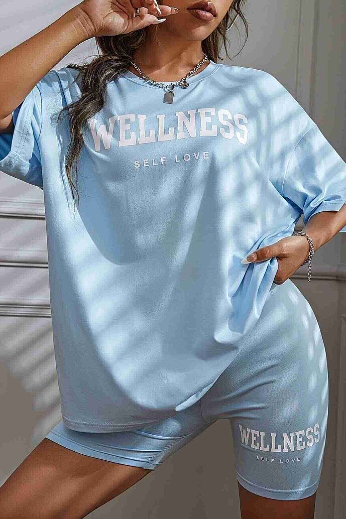 Merry See WELLNESS Baskılı Soft Kısa Kollu Şortlu Alt Üst Takımı Mavi - görsel 1