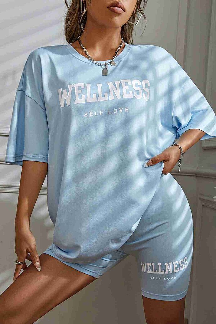 Merry See WELLNESS Baskılı Soft Kısa Kollu Şortlu Alt Üst Takımı Mavi - görsel 5