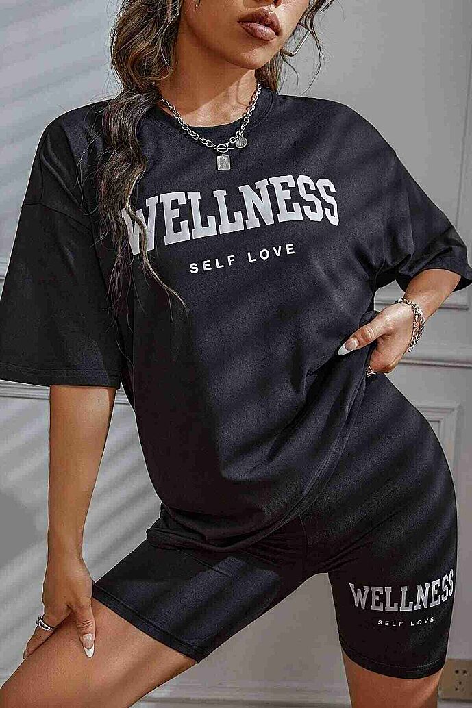 Merry See WELLNESS Baskılı Soft Kısa Kollu Şortlu Alt Üst Takımı Siyah - görsel 2