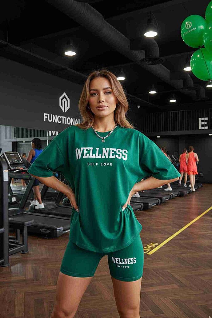 Merry See WELLNESS Baskılı Soft Kısa Kollu Şortlu Alt Üst Takımı Yeşil - görsel 2
