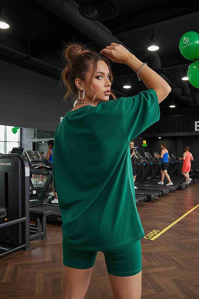 Merry See WELLNESS Baskılı Soft Kısa Kollu Şortlu Alt Üst Takımı Yeşil - görsel 3