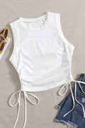 Merry See Yanları Büzgülü Kolsuz Bluz Crop Top Atlet Beyaz - görsel 1