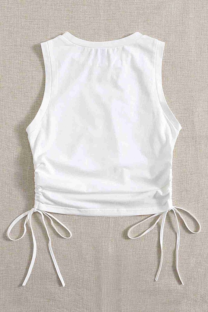 Merry See Yanları Büzgülü Kolsuz Bluz Crop Top Atlet Beyaz - görsel 2