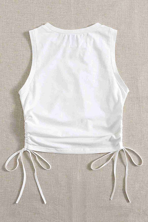 Merry See Yanları Büzgülü Kolsuz Bluz Crop Top Atlet Beyaz - görsel 2