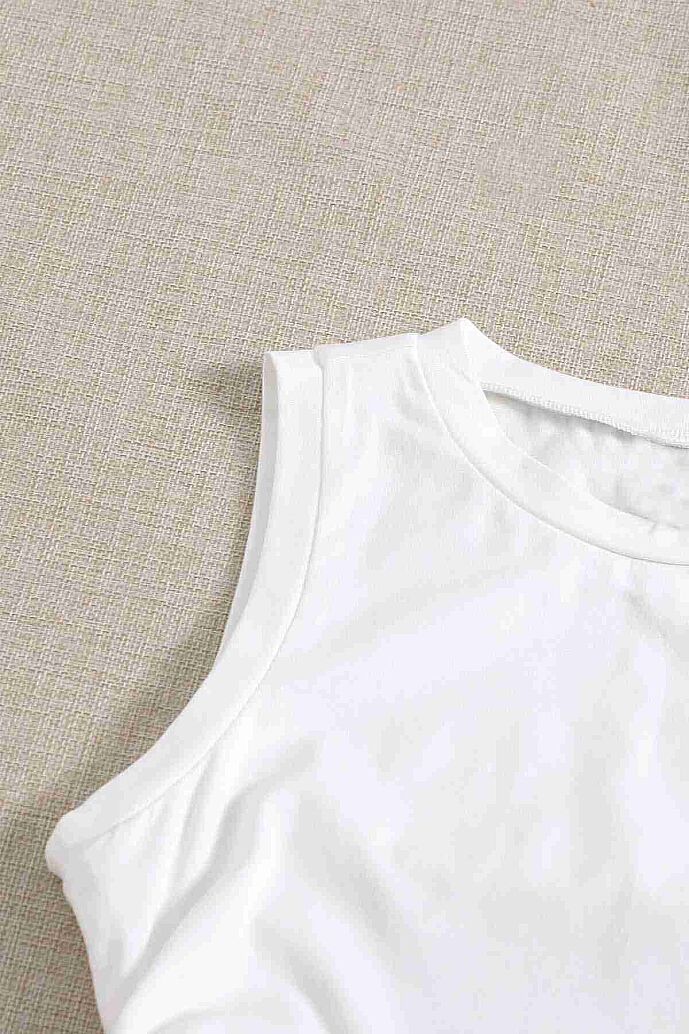 Merry See Yanları Büzgülü Kolsuz Bluz Crop Top Atlet Beyaz - görsel 3
