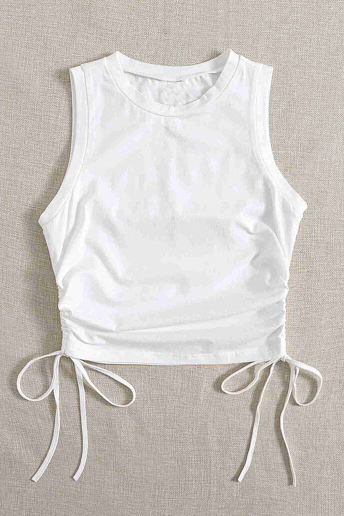 Merry See Yanları Büzgülü Kolsuz Bluz Crop Top Atlet Beyaz - görsel 4
