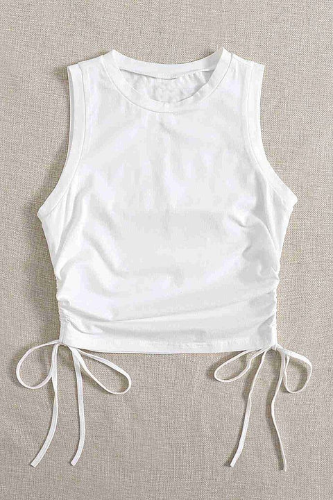 Merry See Yanları Büzgülü Kolsuz Bluz Crop Top Atlet Beyaz - görsel 4