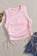 Merry See Yanları Büzgülü Kolsuz Bluz Crop Top Atlet Pembe - görsel 1