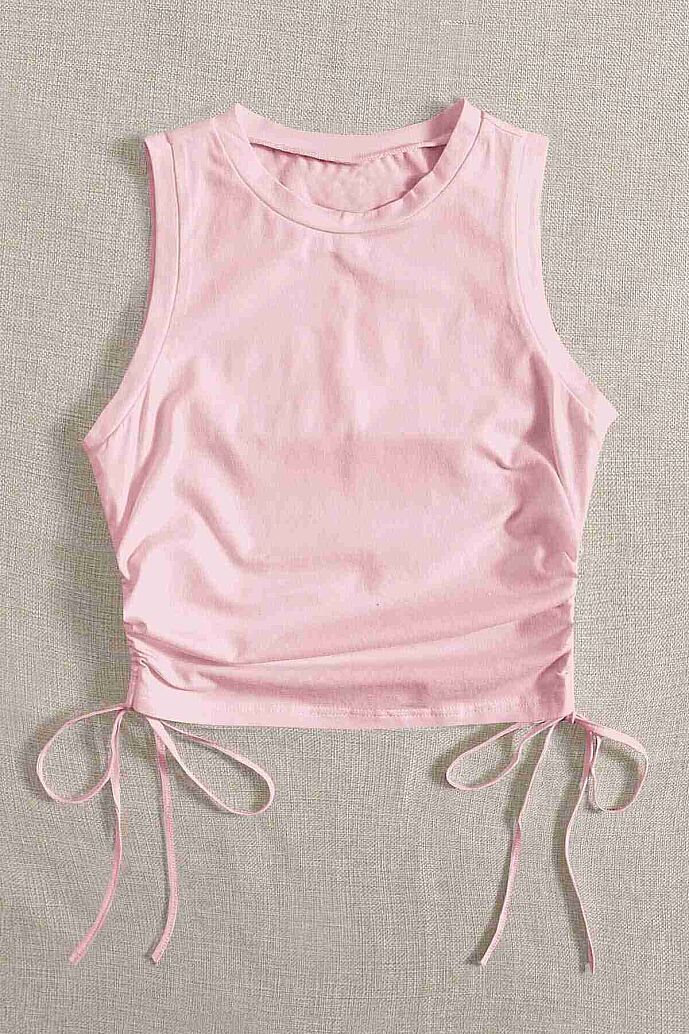 Merry See Yanları Büzgülü Kolsuz Bluz Crop Top Atlet Pembe - görsel 2