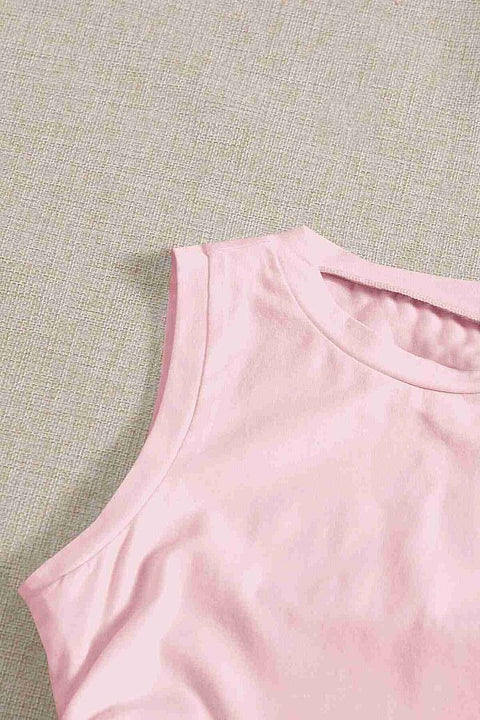 Merry See Yanları Büzgülü Kolsuz Bluz Crop Top Atlet Pembe - görsel 3