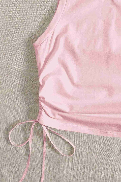 Merry See Yanları Büzgülü Kolsuz Bluz Crop Top Atlet Pembe - görsel 4