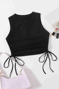 Merry See Yanları Büzgülü Kolsuz Bluz Crop Top Atlet Siyah - görsel 1