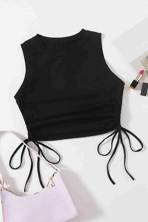 Merry See Yanları Büzgülü Kolsuz Bluz Crop Top Atlet Siyah - görsel 1
