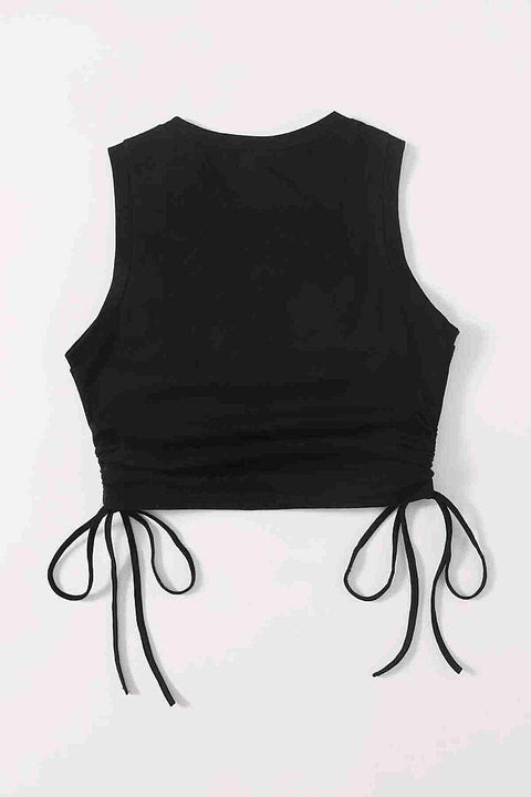 Merry See Yanları Büzgülü Kolsuz Bluz Crop Top Atlet Siyah - görsel 2