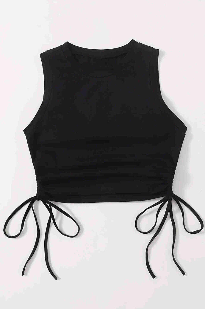 Merry See Yanları Büzgülü Kolsuz Bluz Crop Top Atlet Siyah - görsel 3