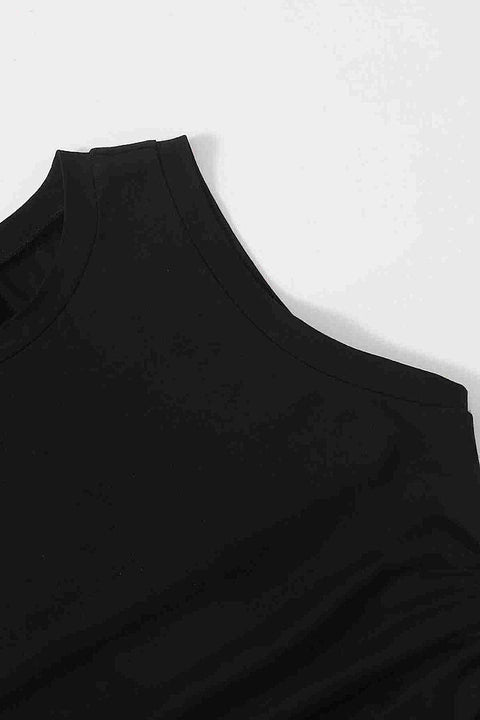 Merry See Yanları Büzgülü Kolsuz Bluz Crop Top Atlet Siyah - görsel 4