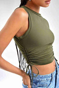 Merry See Yanları Büzgülü Kolsuz Bluz Crop Top Atlet Yeşil - görsel 1