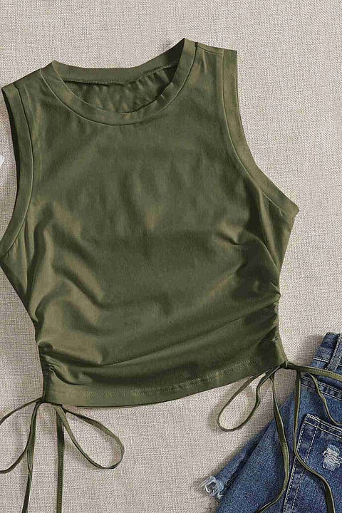 Merry See Yanları Büzgülü Kolsuz Bluz Crop Top Atlet Yeşil - görsel 4